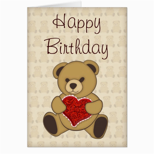 cute teddy bear with roses birthday card 137499730175242521