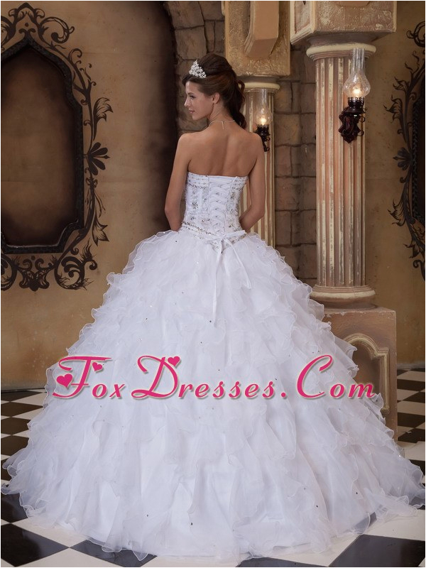 designer quinceanera dress white organza beading ruffles