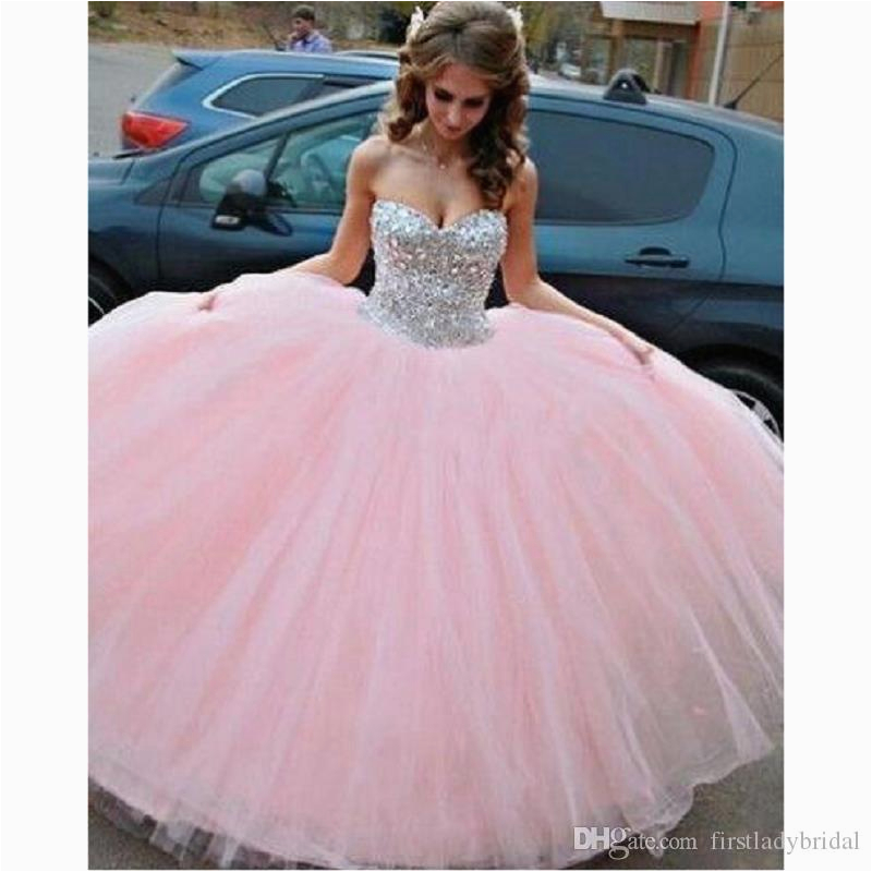 2017 pink ball gown quinceanera dresses tulle puffy style