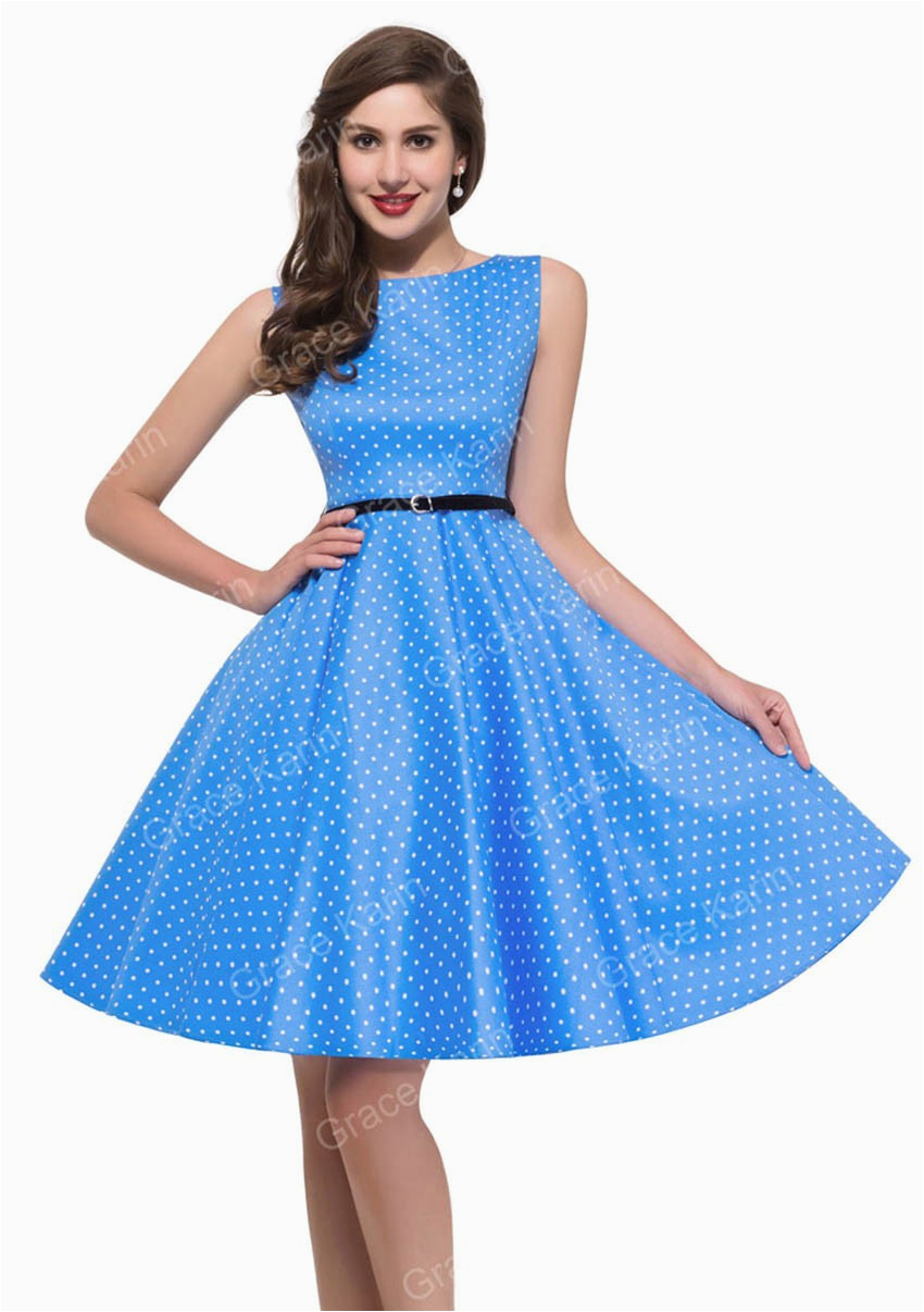 cheap women winter sleeveless casual polka dots floral print dresses vintage party dress 50s swing rockabilly beach ball gown