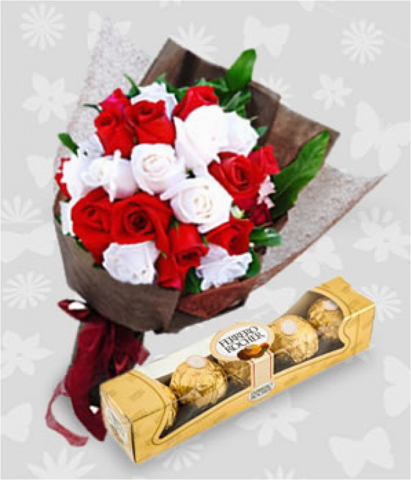 Birthday Flowers and Chocolates Delivery 20 Roses with Ferrero