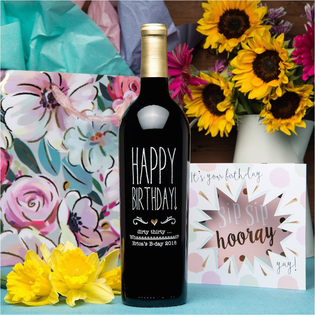 happy birthday flower etched wine etchedwine com