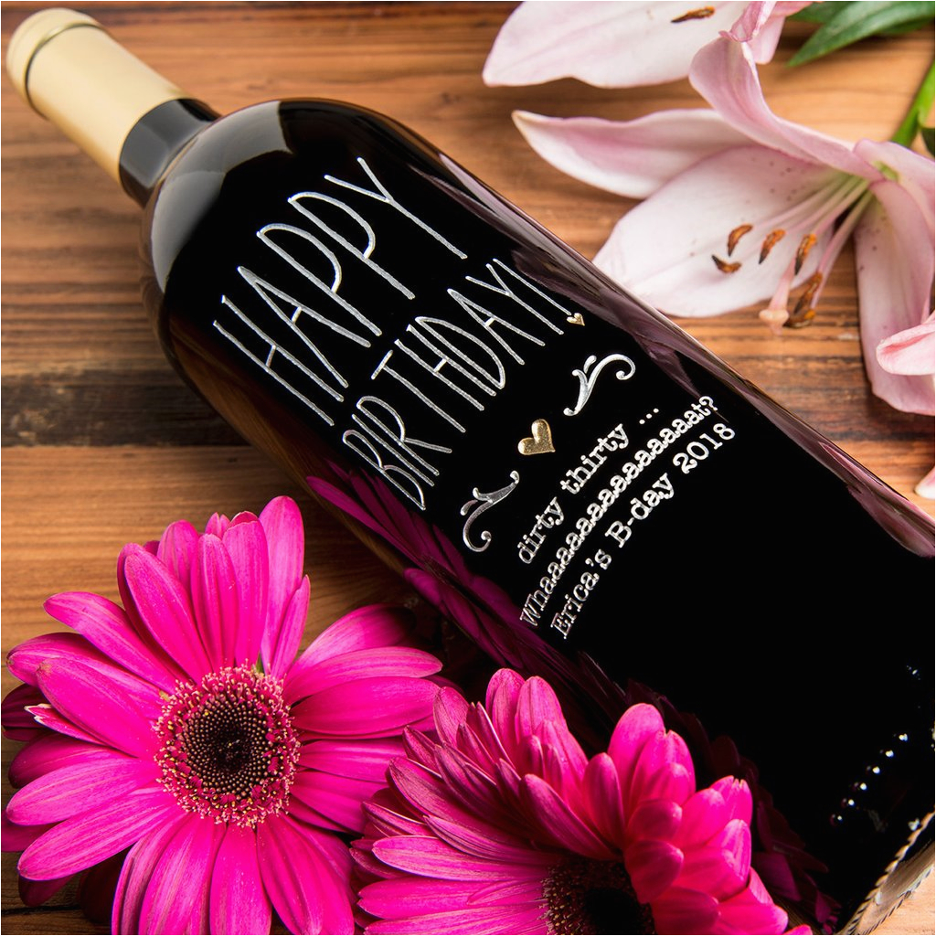 happy birthday flower etched wine etchedwine com