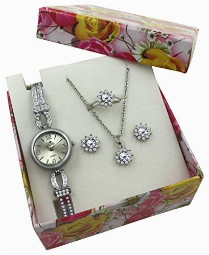 silver watch jewelry gift set women girls flower