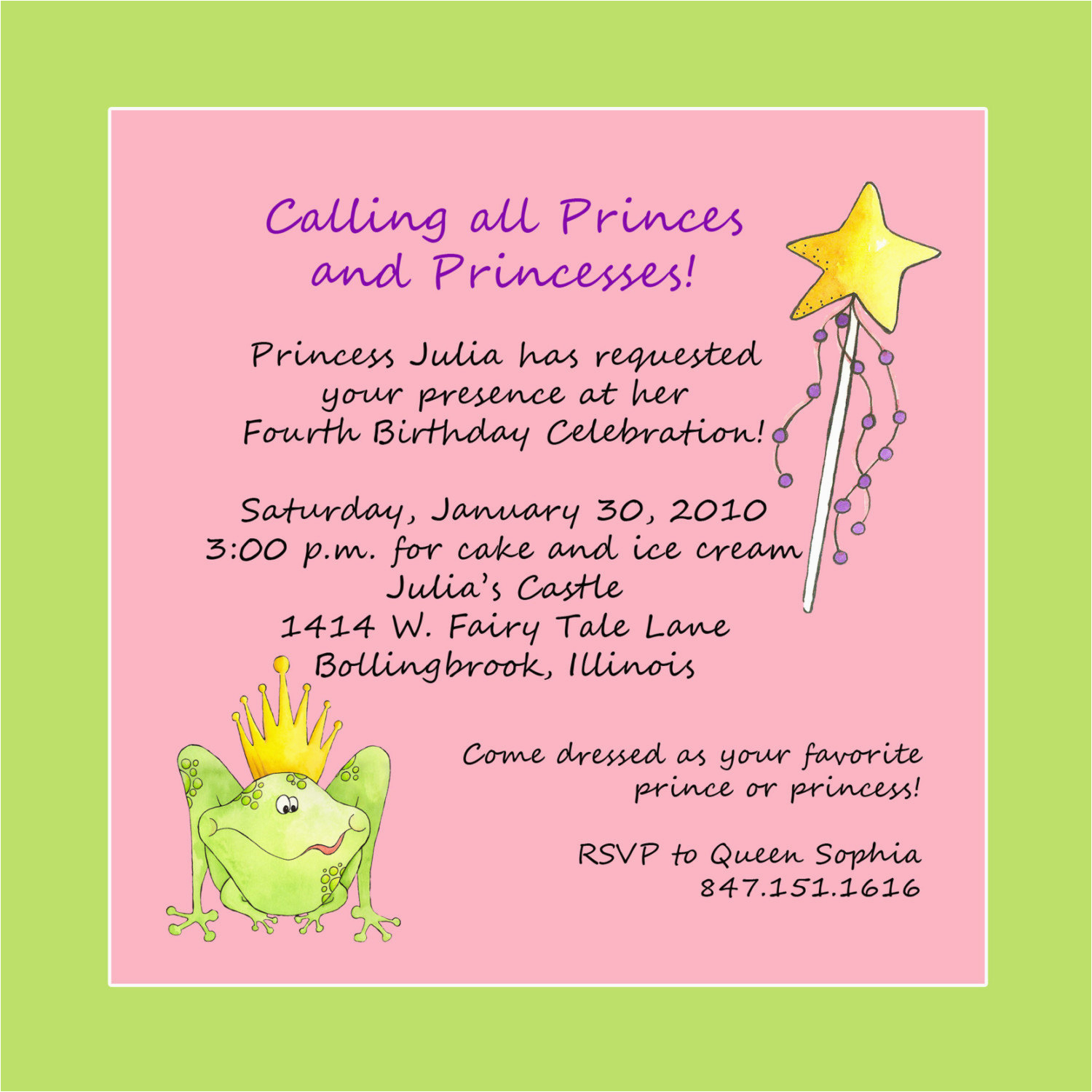 Birthday Invitation Poems Princess theme Birthday Party Invitation