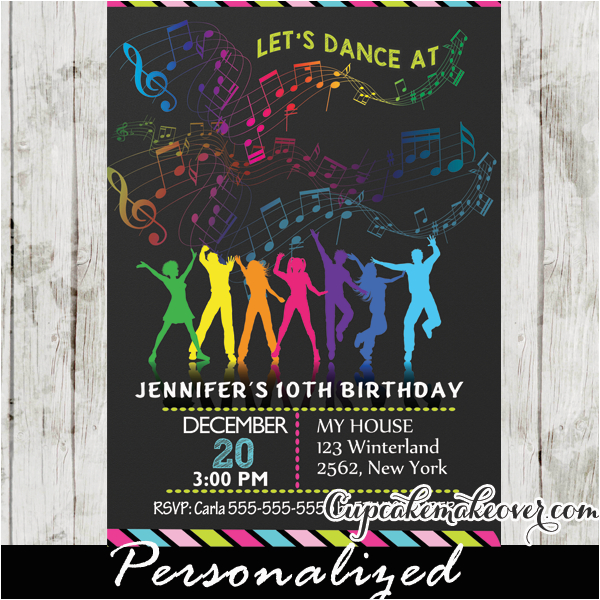 Birthday Invitations for 13 Year Old Boy Dance Party Birthday Invitations Rainbow Music Notes