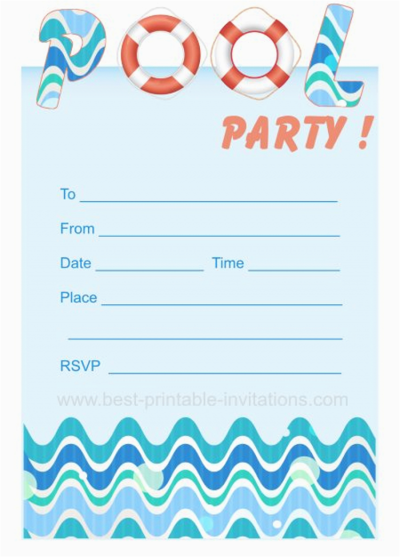 blank pool party ticket invitation template