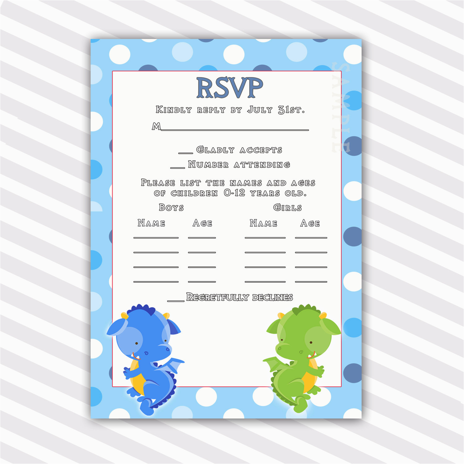 birthday rsvp cards notes polka dots