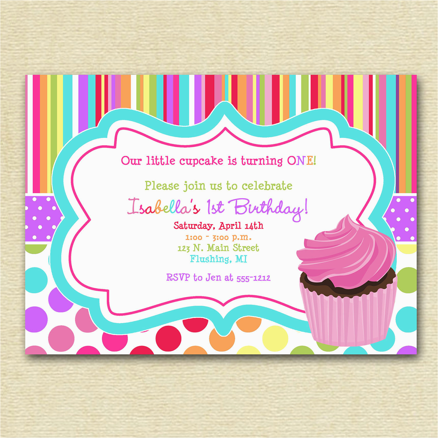 cupcake birthday party invitation