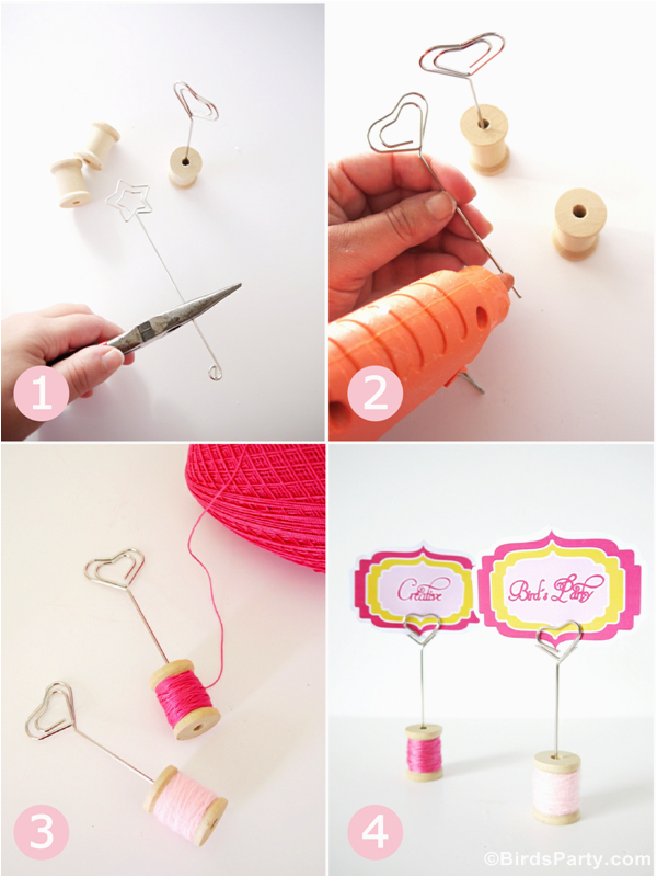 diy cotton reel place card holders