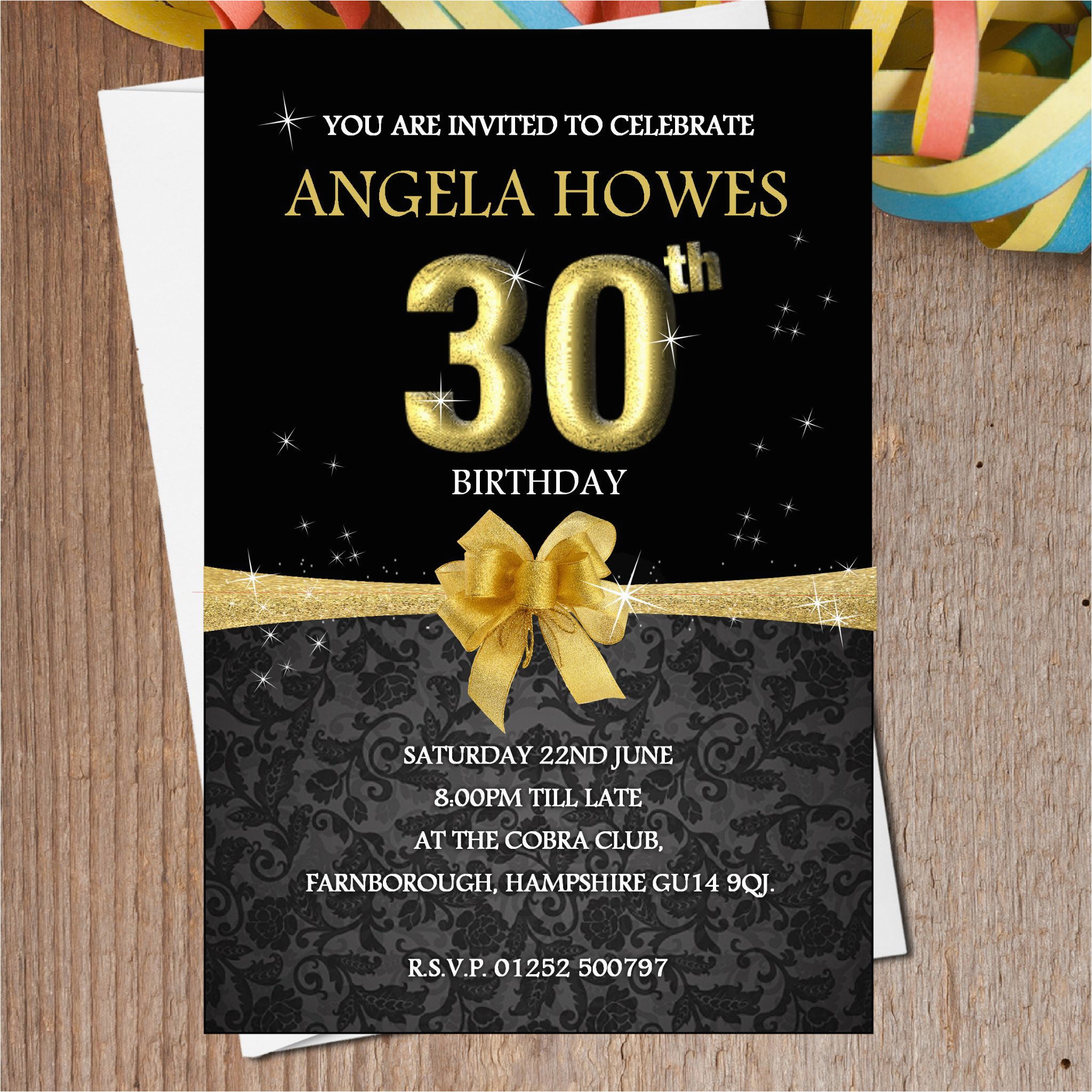 10 personalised black gold birthday party invitations n193 14148 p