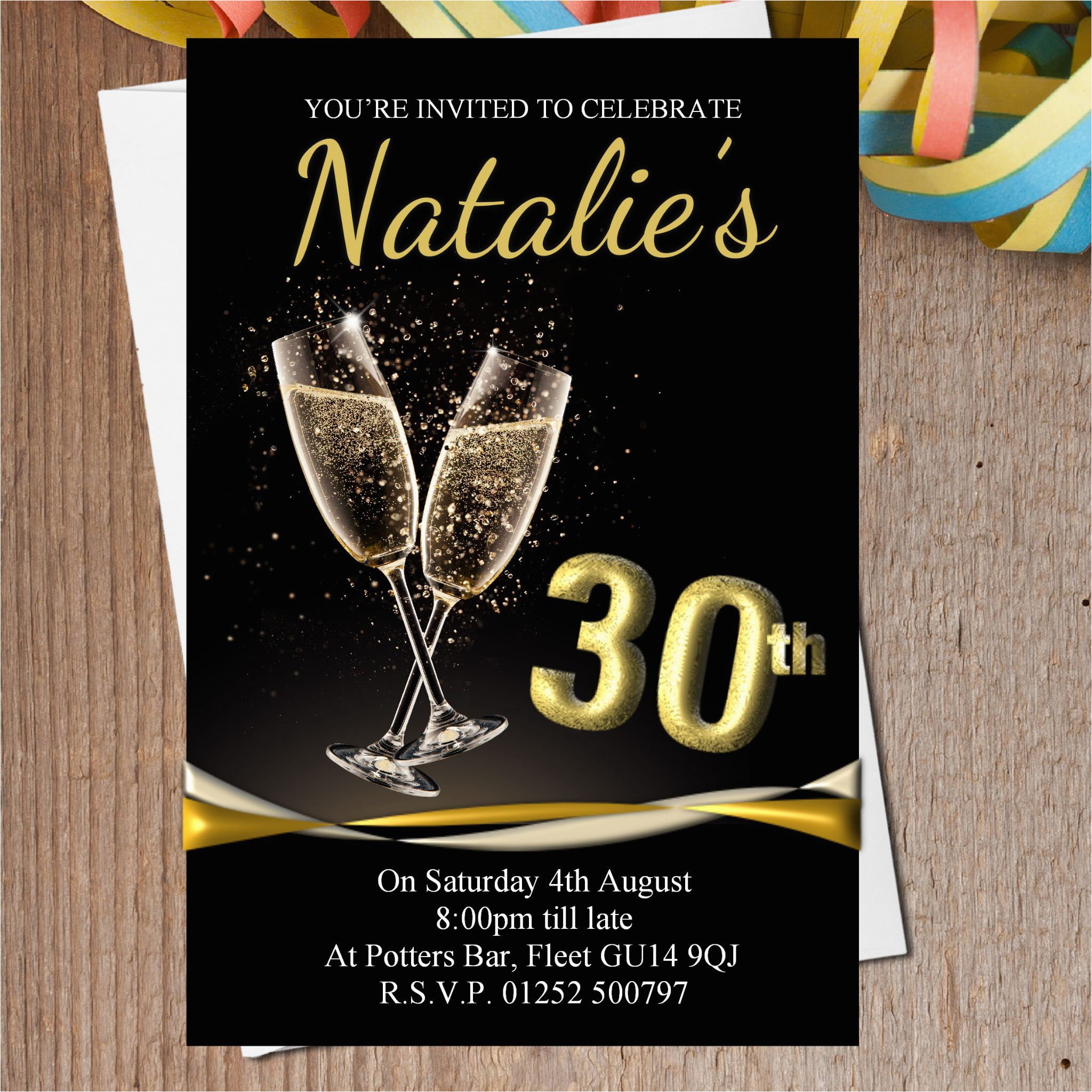10 personalised black gold champagne birthday party invitations n196 any age 14151 p