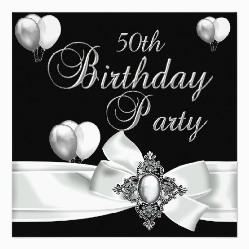 50th birthday party black white silver balloons invitation 161629082081637080