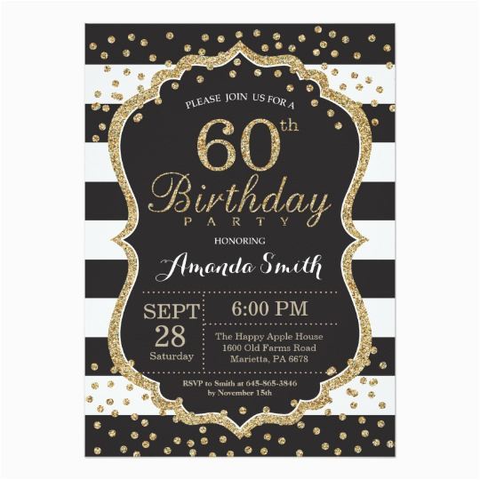 60th birthday invitation black and gold glitter card 256843446541051298