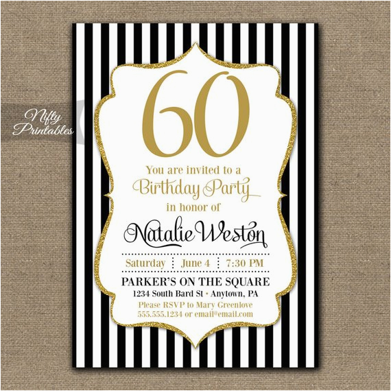 60th birthday invitations black gold
