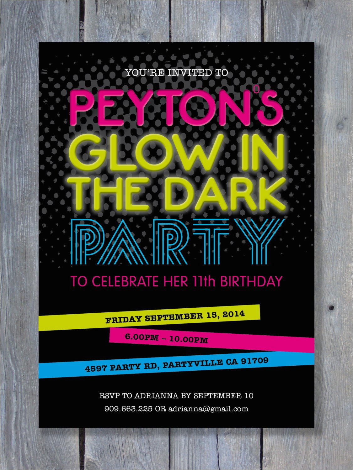 glow in the dark party invitation for