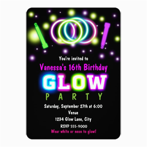 glow party birthday neon black light invitation 256574671454201883