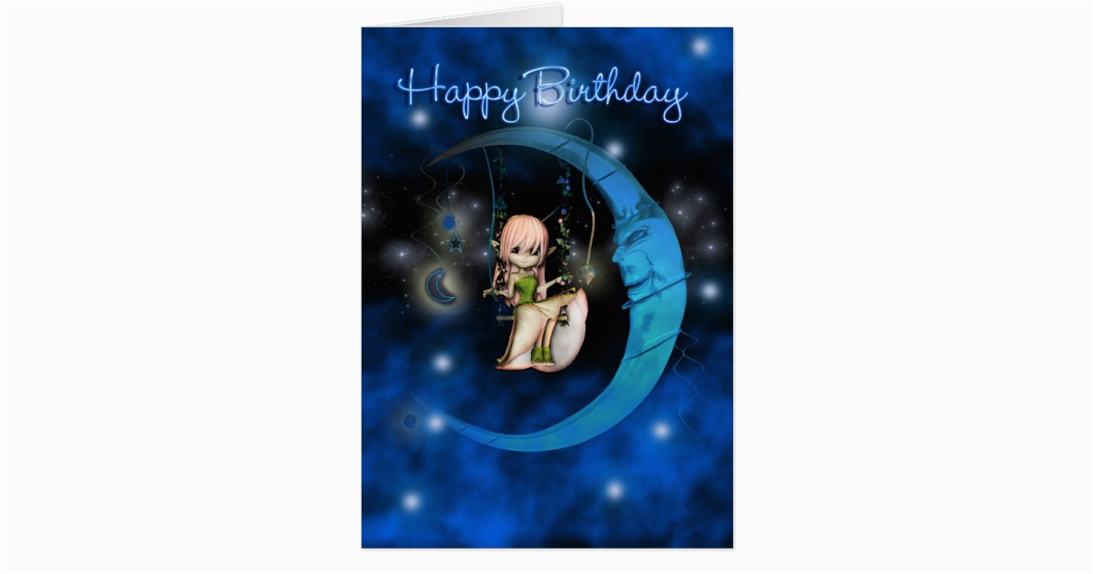 happy birthday blue moon fairy stars and sky card zazzle com