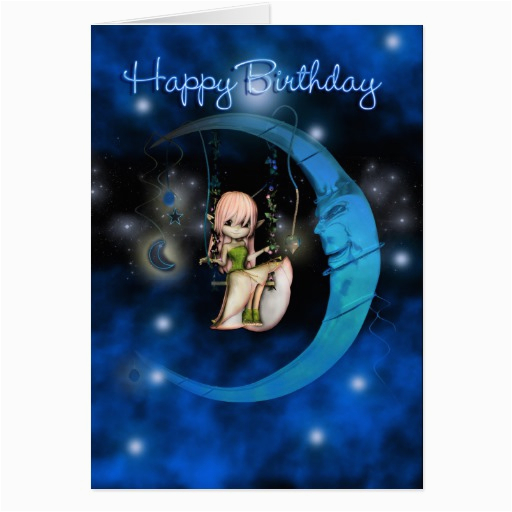 happy birthday blue moon fairy stars and sky card zazzle