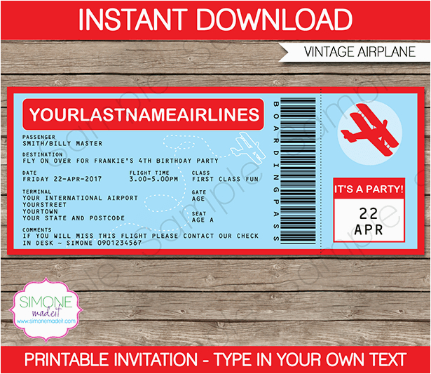 airplane boarding pass invitations template