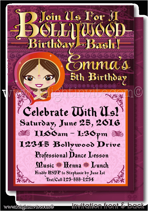 printable digital bollywood party birthday invitation di