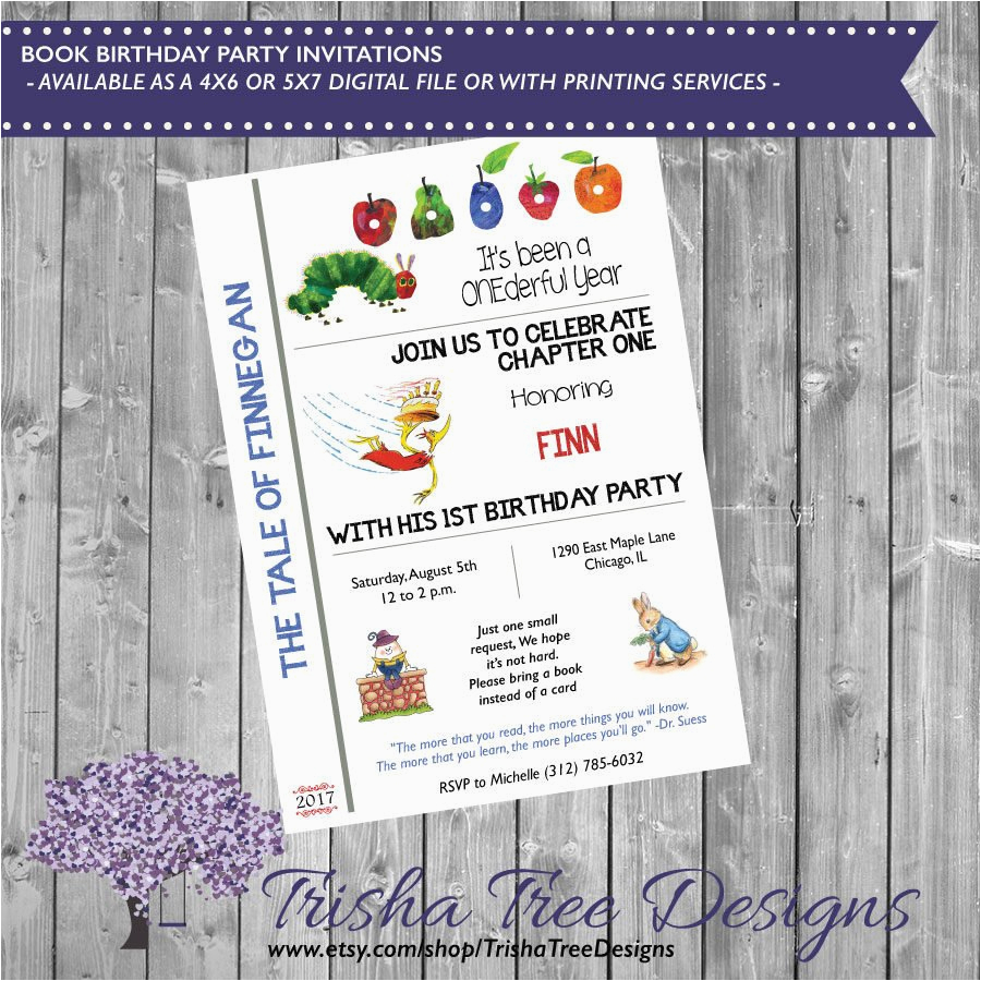 book themed birthday party invitation