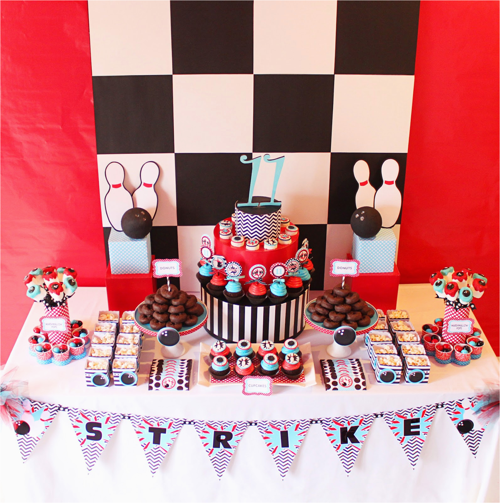bowling party dessert table