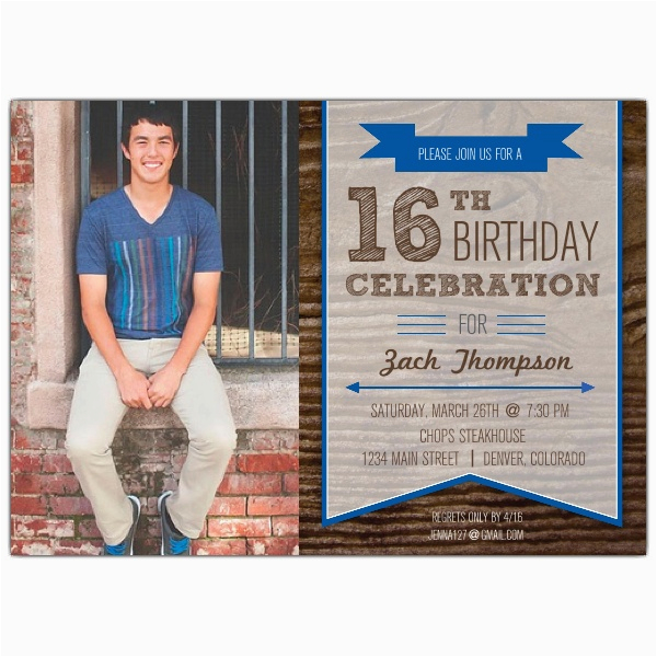 woodsy banner boys 16th birthday invitations p 615 75 675