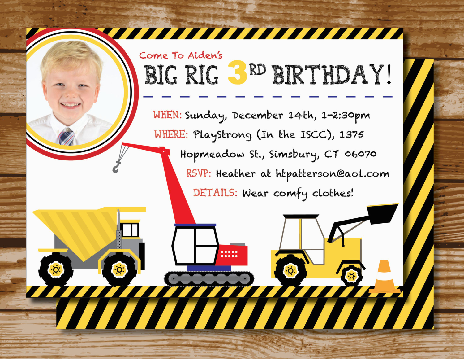 bulldozer birthday invitations