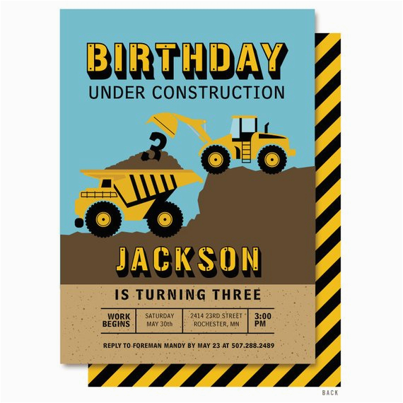 dump truck birthday invitation bulldozer