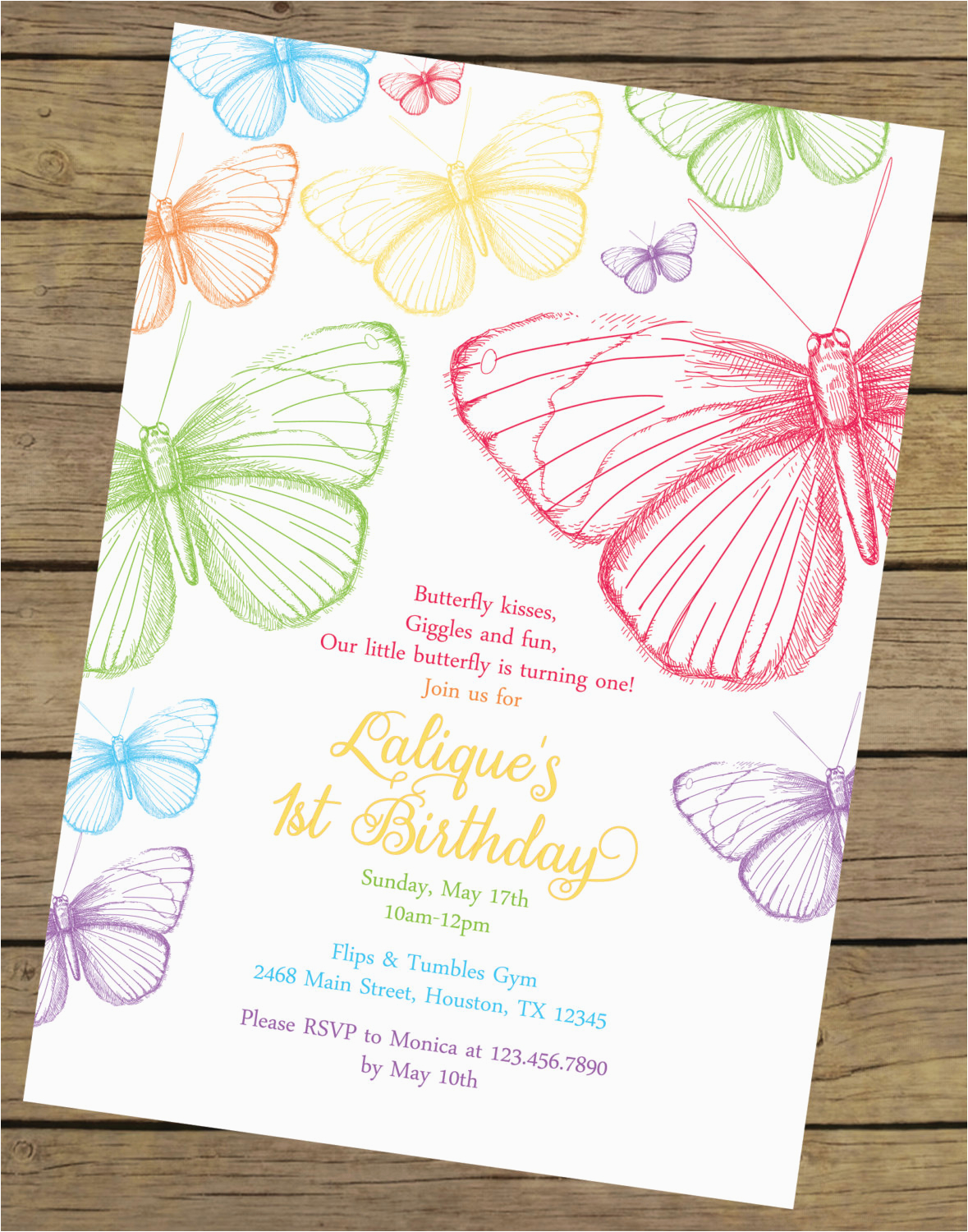 rainbow butterfly birthday invitation