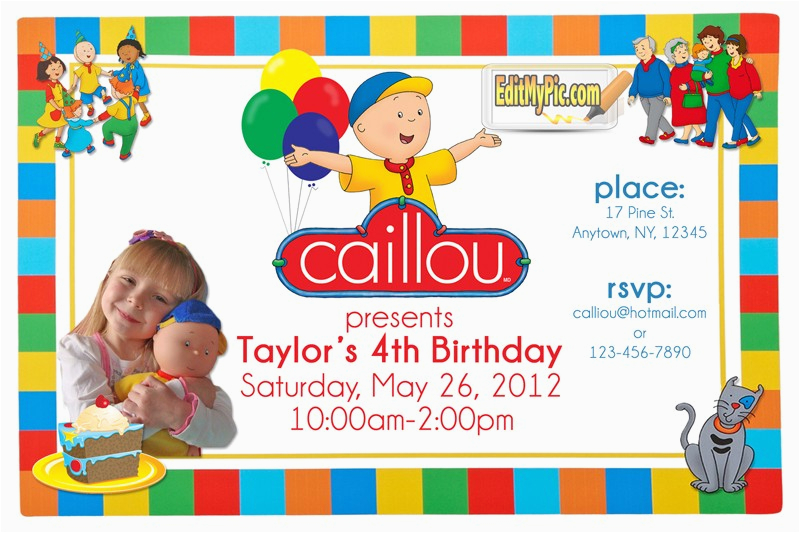 caillou birthday party invitation custom printable invite