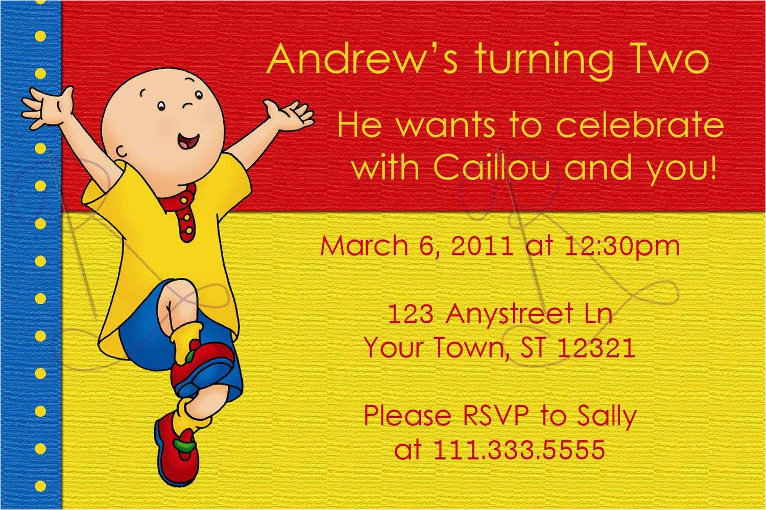 printable caillou birthday invitation