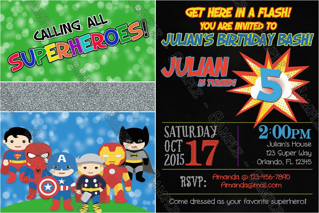 calling all superheroes batman spiderman superman captian america birthday party invitation custom ref rn9emp