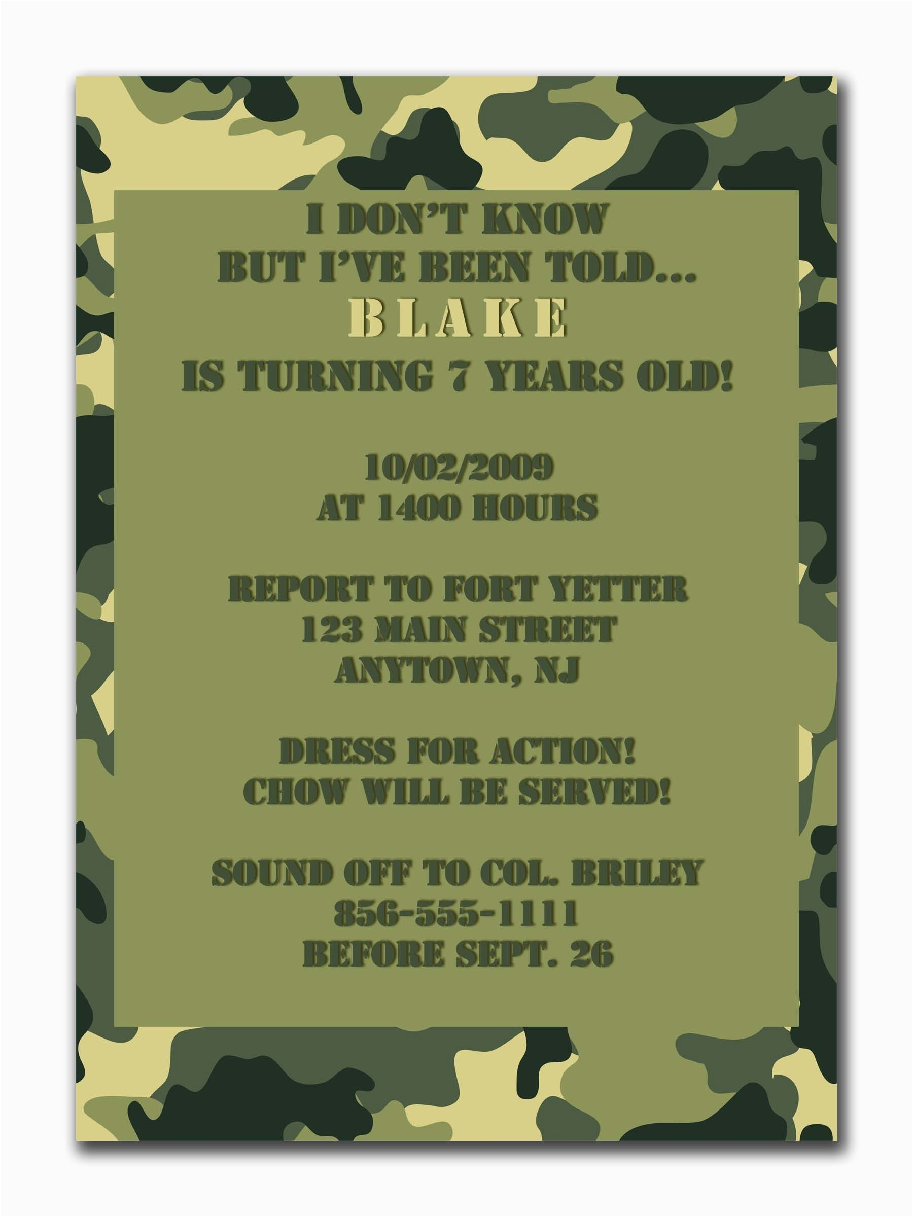 birthday invitation templates camouflage birthday