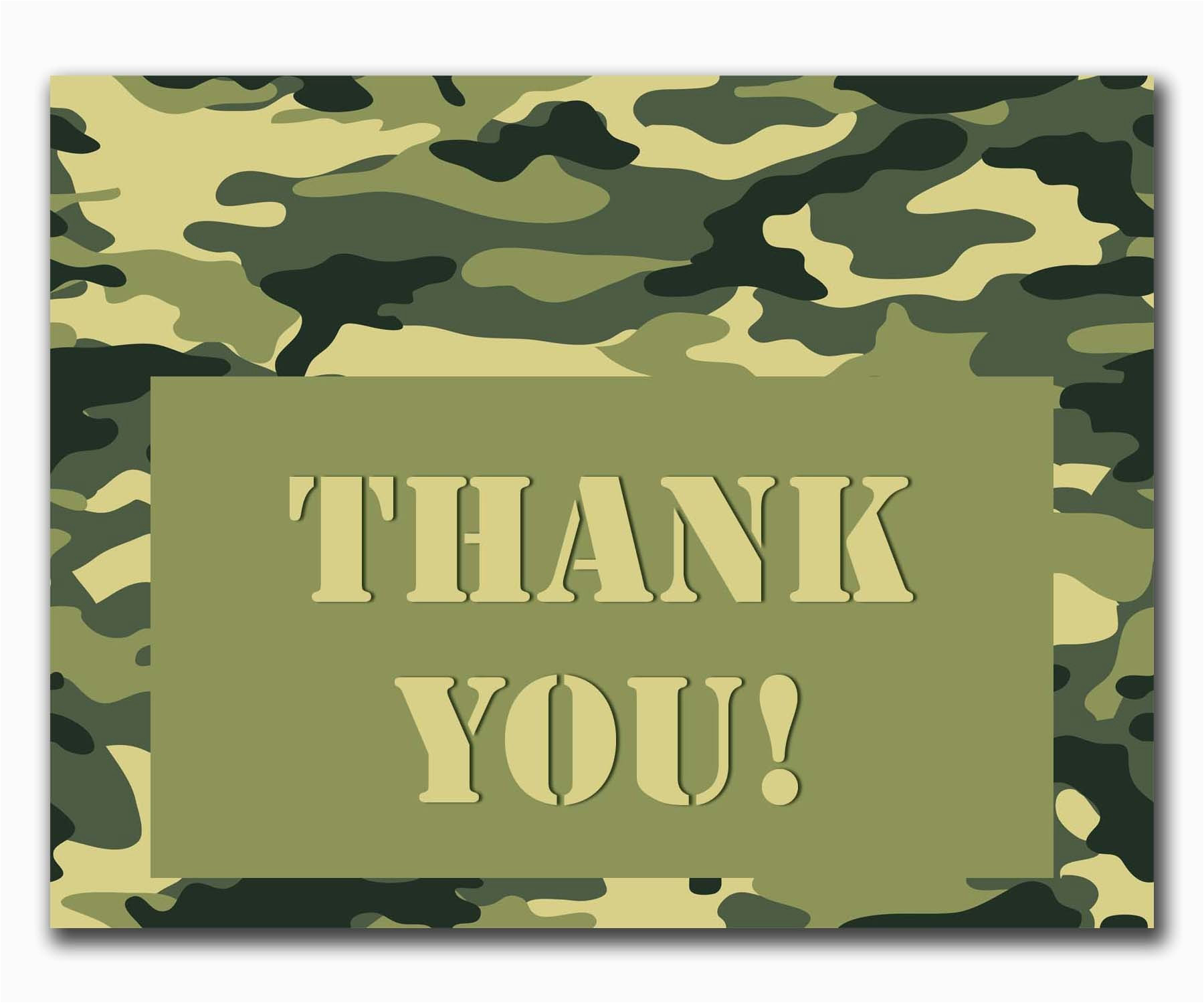 camouflage thank you printable card and envelope set