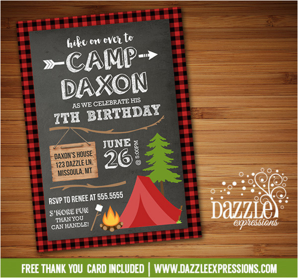 camping birthday invitation 5 free thank you card