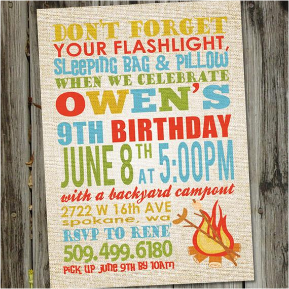 summer fun campout party birthday invitation