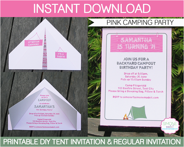 girls camping tent invitation template