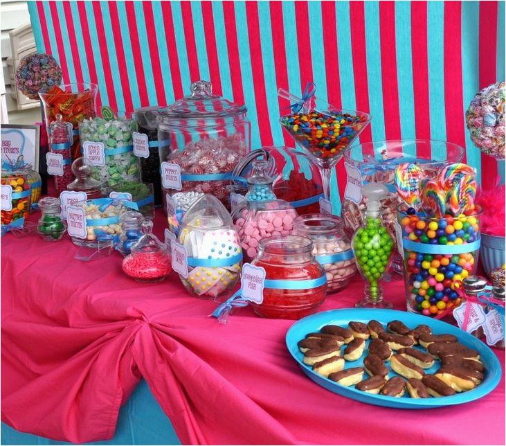 house kid birthday party decoration and candy buffet ideas