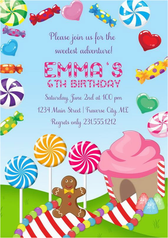 candyland invitation girls birthday