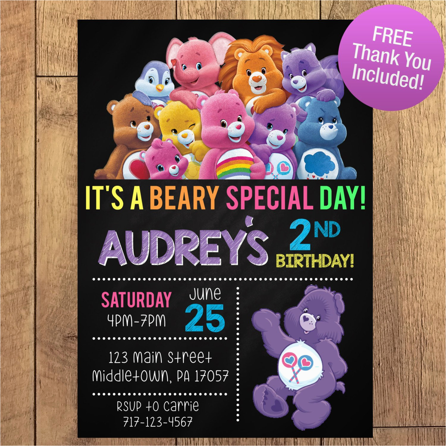 care bear birthday party invitation free