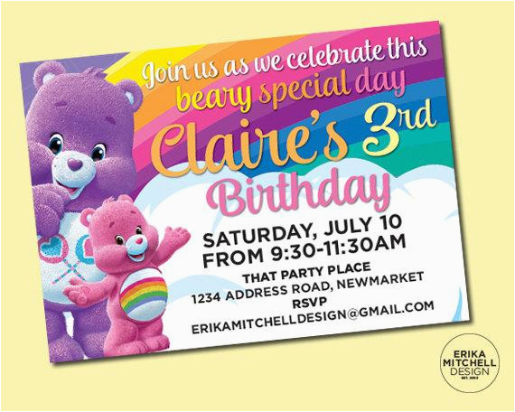 care bears birthday invite digital file