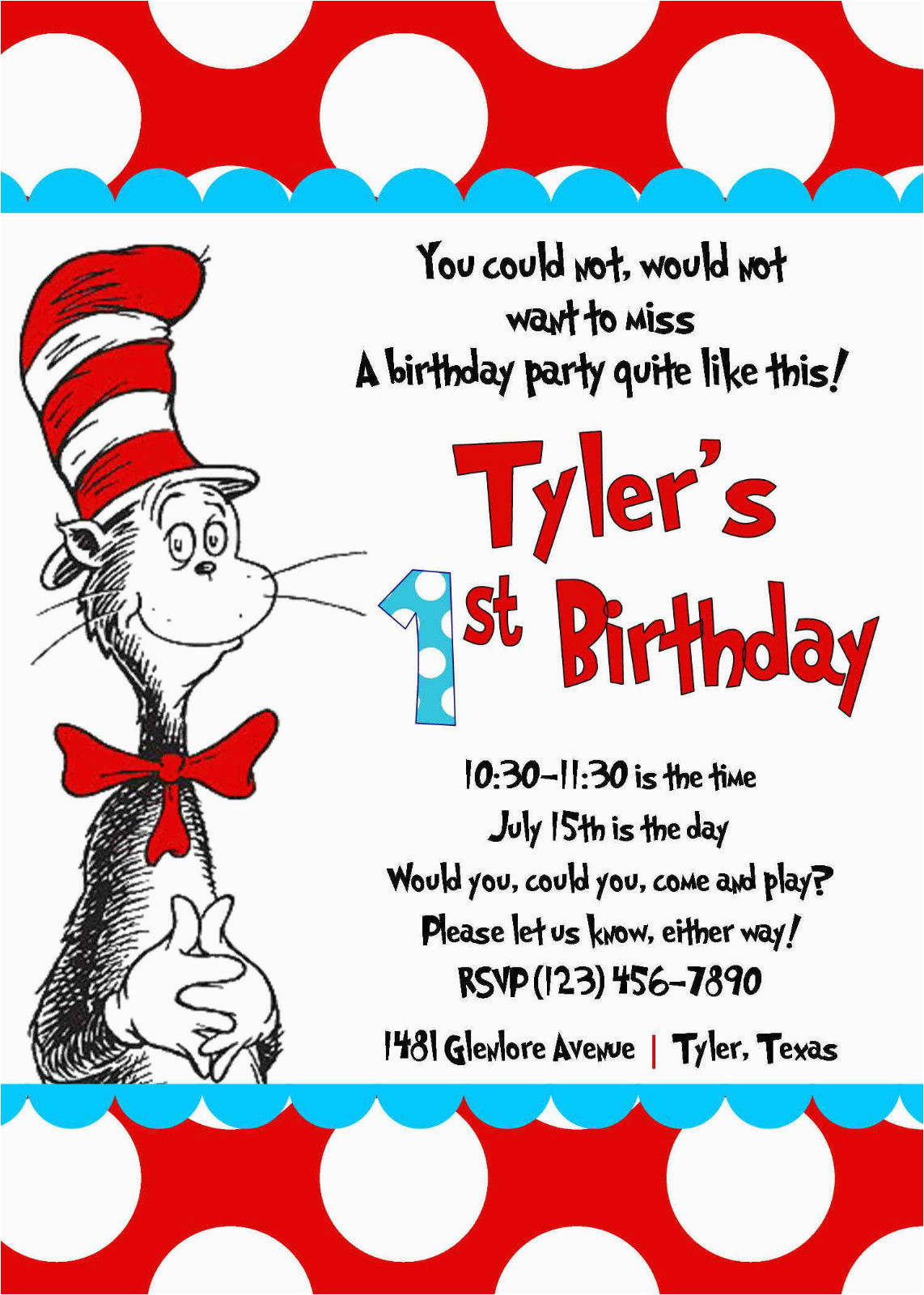 cat in the hat birthday party invitations
