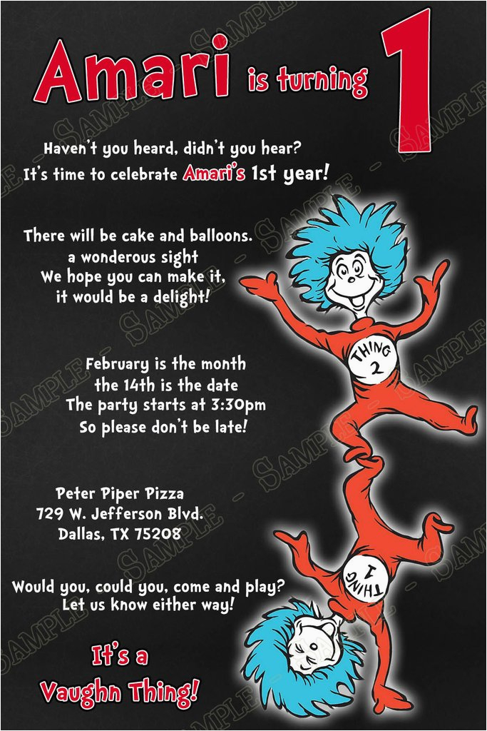 thing 1 and thing 2 cat in the hat 1st birthday party invitation printable
