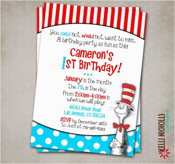 cat in the hat birthday party invitation