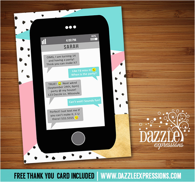 cell phone text invitation 2 free thank you card