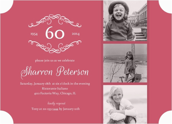 dusty rose 60th birthday surprise party invitation