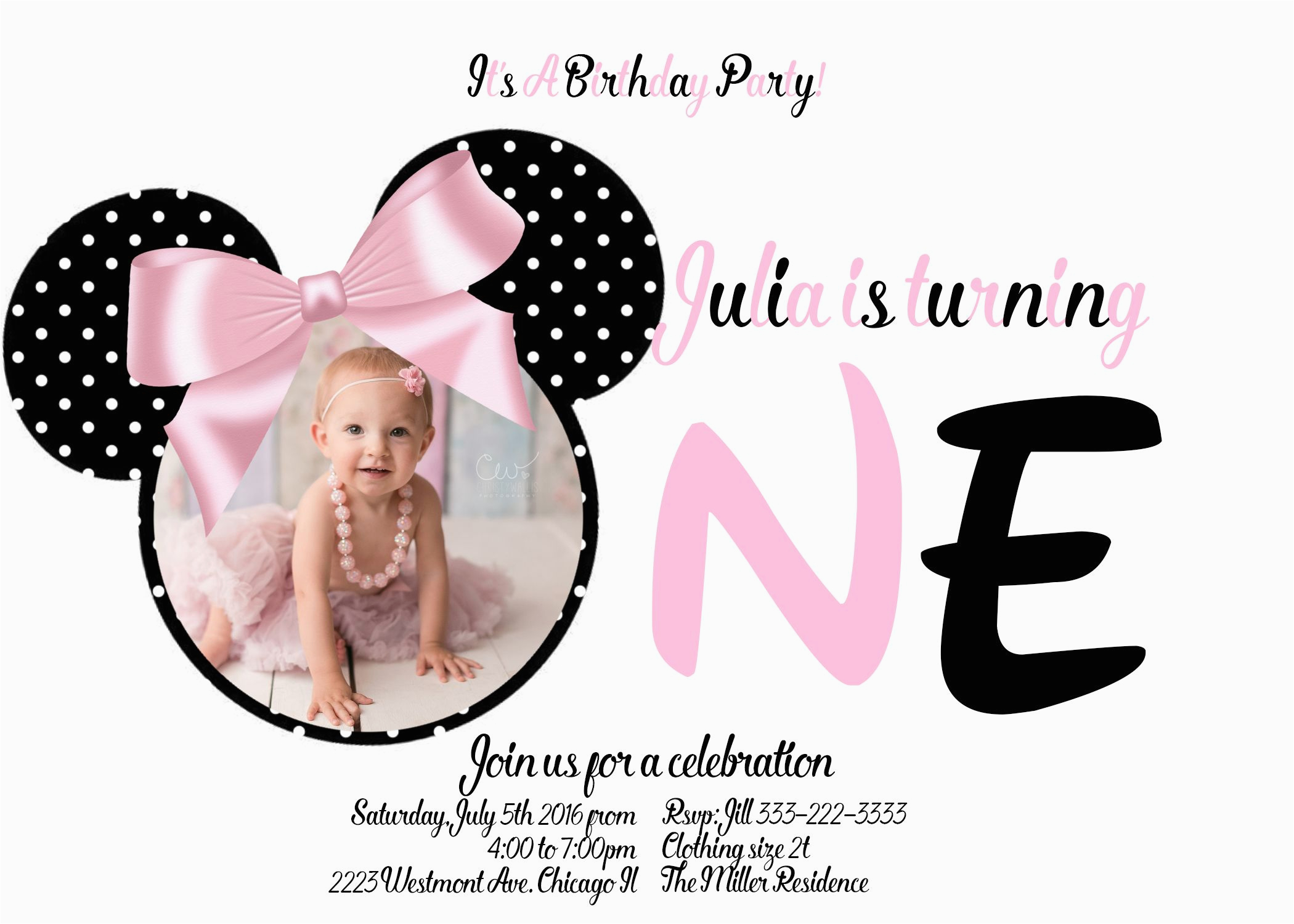 minnie mouse first birthday invitation minnie mouse