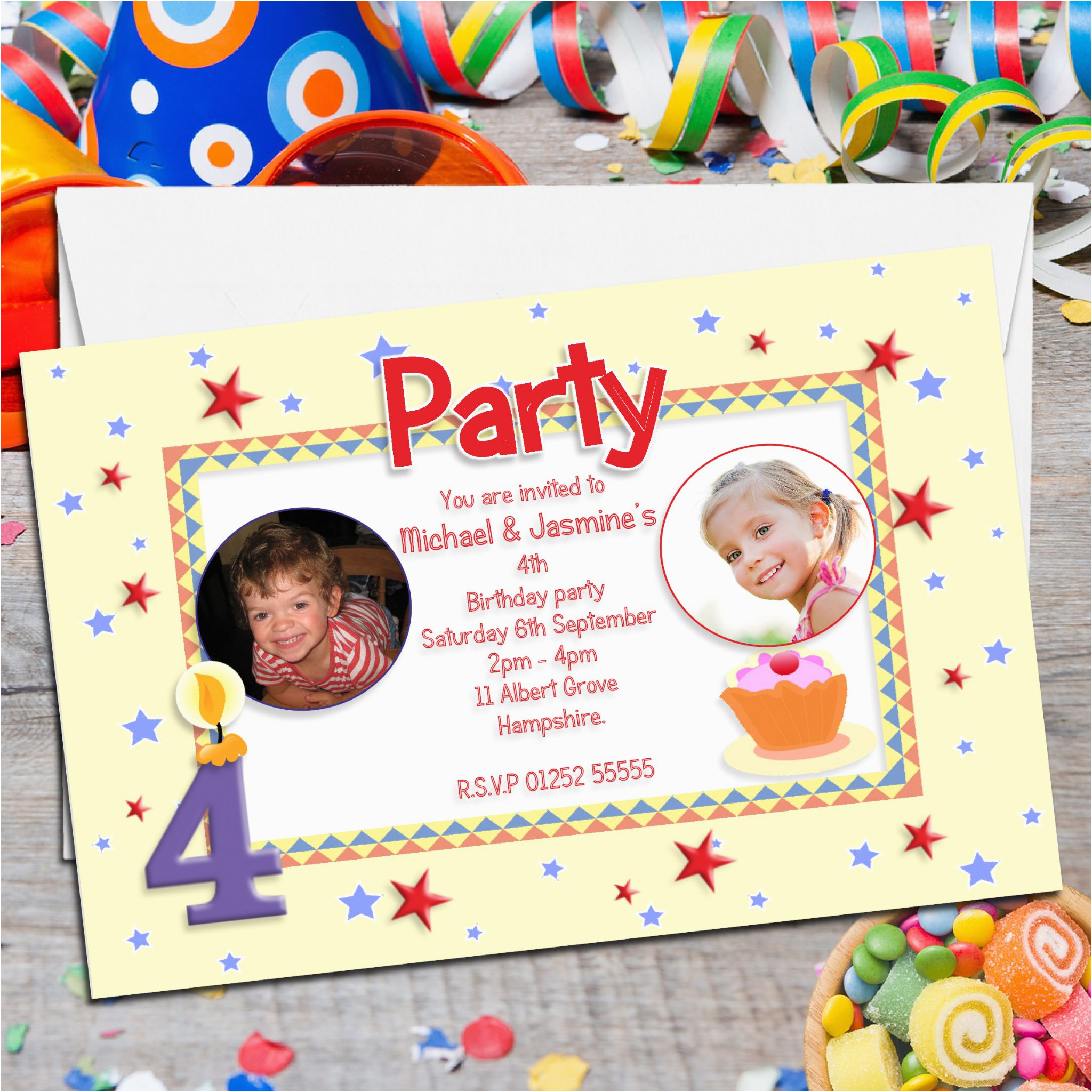 colors cheap joint birthday invitation cards with photo